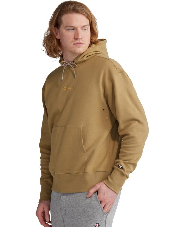 Champion Tech Weave Script Logo Hoodie Herr Khaki | 1694723-KH