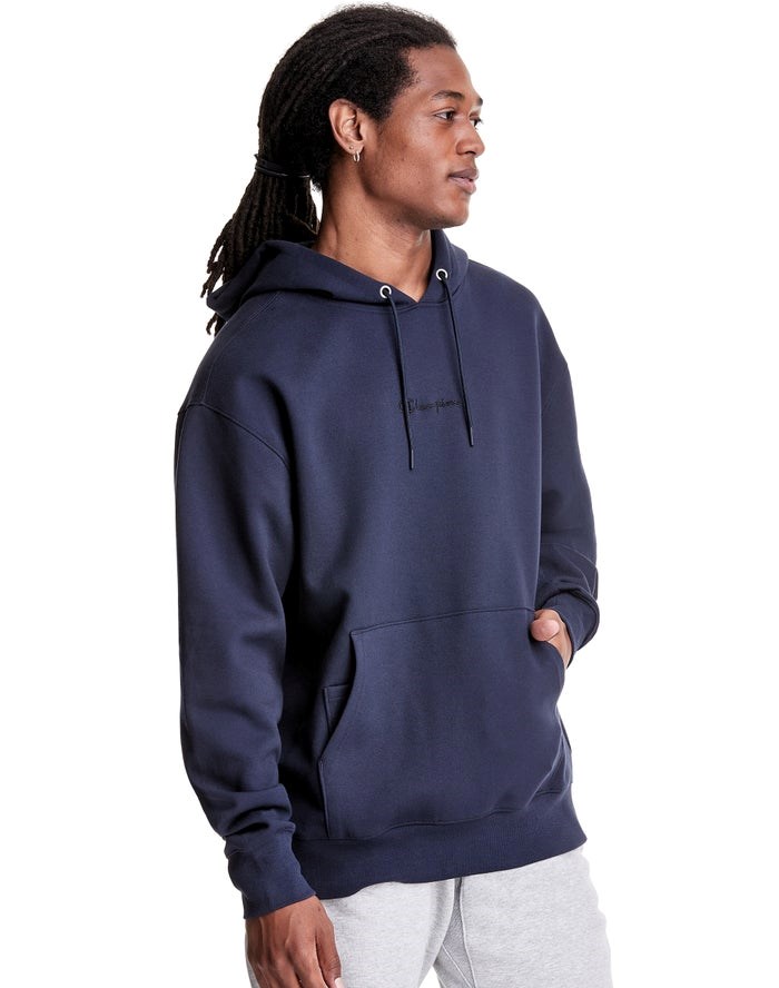 Champion Tech Weave Script Logo Hoodie Herr Marinblå | 2368015-MC