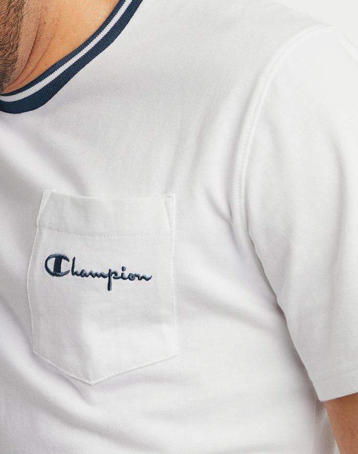 Champion Tipped Collar Pocket Embroidered Script Logo T-shirt Herr Vita | 3718245-DX