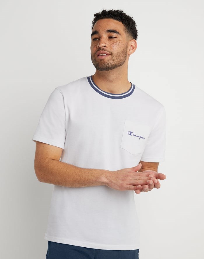 Champion Tipped Collar Pocket Embroidered Script Logo T-shirt Herr Vita | 3718245-DX