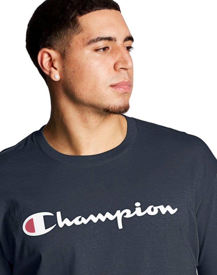 Champion Tryck Jersey Script Logo T-shirt Herr Marinblå | 2351874-OR