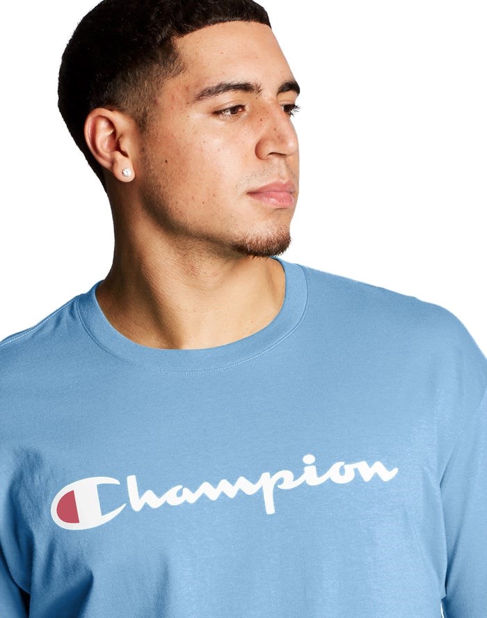 Champion Tryck Jersey Script Logo T-shirt Herr Blå | 4250936-QO