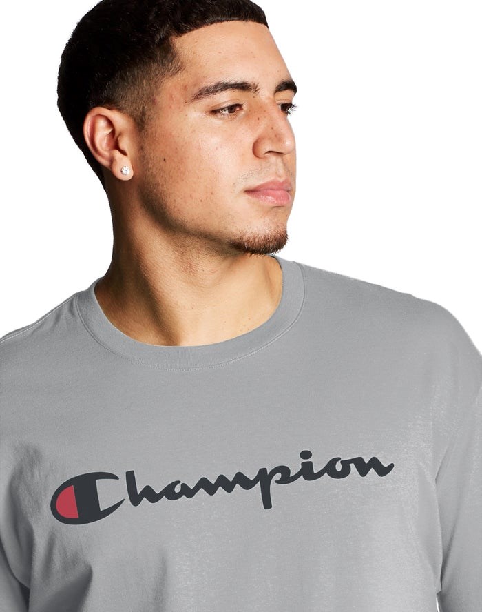 Champion Tryck Jersey Script Logo T-shirt Herr Grå | 5986370-YT