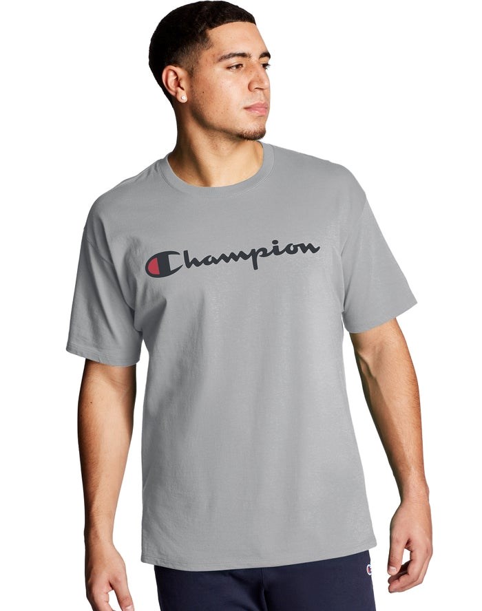 Champion Tryck Jersey Script Logo T-shirt Herr Grå | 5986370-YT