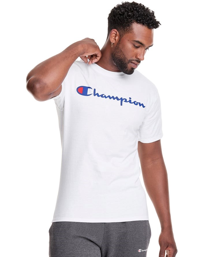 Champion Tryck Jersey Script Logo T-shirt Herr Vita | 6920854-BV