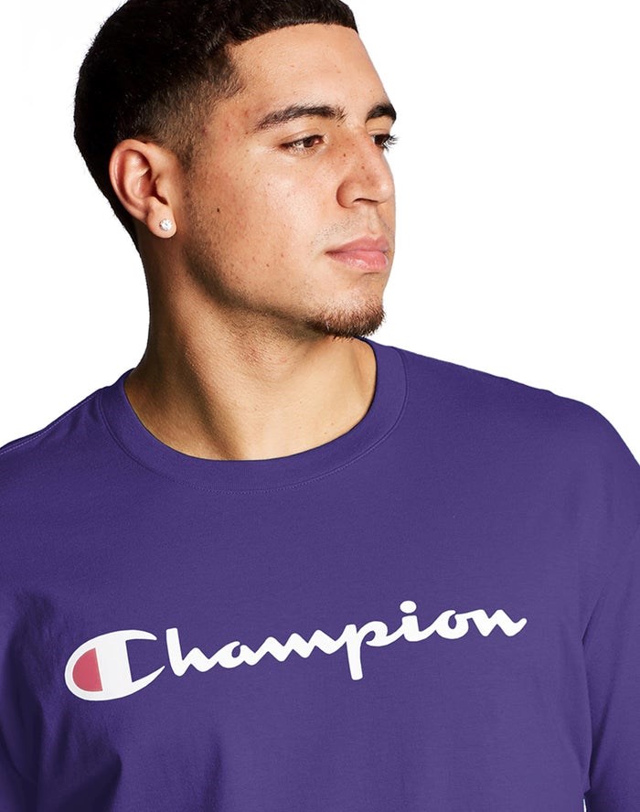 Champion Tryck Jersey Script Logo T-shirt Herr Lila | 9582306-KX