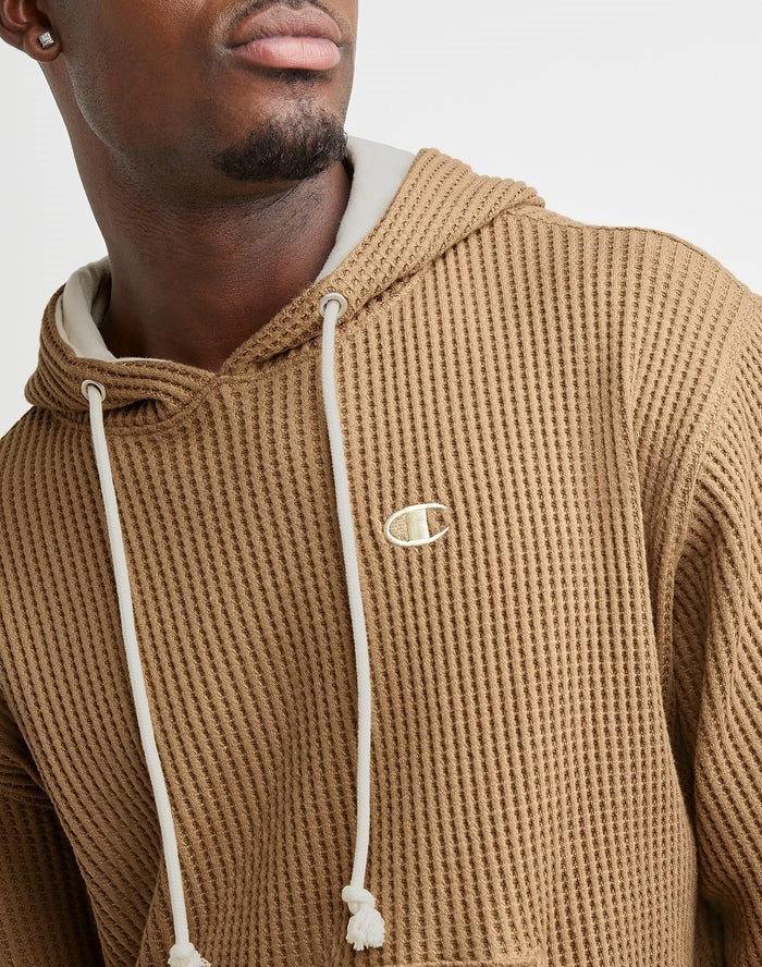 Champion Waffle Embroidered C Logo Hoodie Herr Khaki | 8169253-LJ