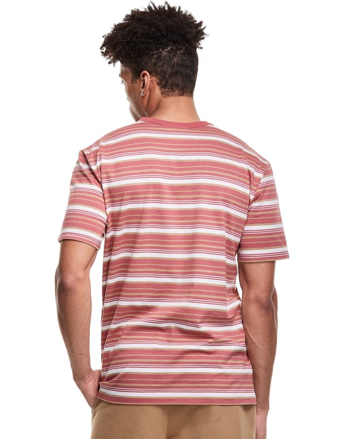 Champion Yarn-Dye Stripe C Logo T-shirt Herr Korall Vita | 0467891-CT