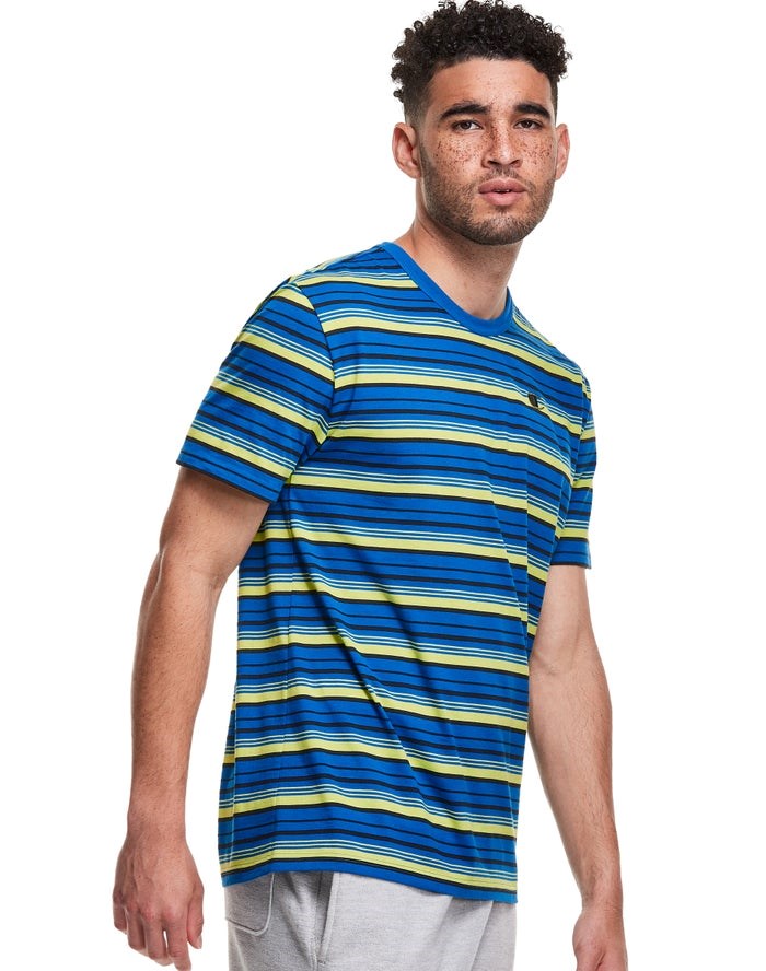 Champion Yarn-Dye Stripe C Logo T-shirt Herr Blå | 0976358-KR