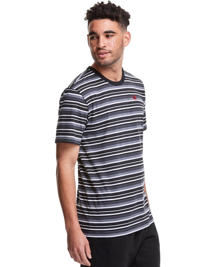 Champion Yarn-Dye Stripe C Logo T-shirt Herr Svarta Grå | 5234867-HV