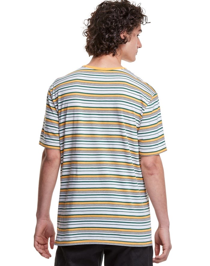 Champion Yarn-Dye Stripe C Logo T-shirt Herr Vita Gula | 7428531-TV